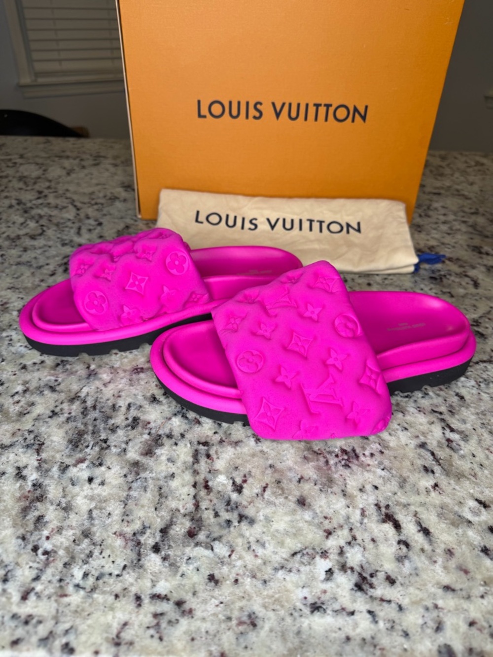 Louis Vuitton Fuchsia Monogram Padded Slide Sandals - Picture 5 of 5